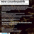 Das Bild zeigt ein Konzertplakat für die Veranstaltung "new counterpoints - Musica do Brasil trifft Rettet den Regenwald" am 29. September 2024 in der Jazzschmiede Düsseldorf. Der Hintergrund des Plakats ist mit stilisierten Blättern und Pflanzen in dunklen Tönen gestaltet, die das Regenwald-Thema unterstreichen, während der Text Details zu Künstlern, Programm und Veranstaltungsinfos enthält.