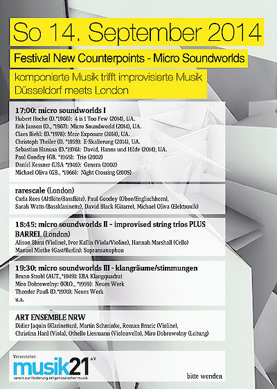 Announcement image for the event Micro Soundworlds – Komponierte trifft improvisierte Musik