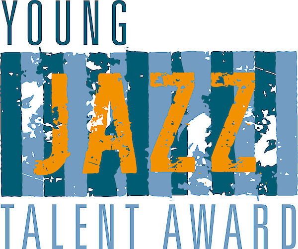 The image shows the logo of the "Young Jazz Talent Award" with the word "JAZZ" in large orange letters on a blue striped background. The words "YOUNG" and "TALENT AWARD" are shown in a lighter shade of blue, with the overall design having an artistic, slightly weathered look to match the jazz theme.
