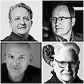 The picture shows four black and white portrait photos of middle-aged men arranged in a square. In the bottom right-hand picture, a double bass can be clearly recognised in the background, suggesting that these are musicians from the Weniger / Morello US Quartet.