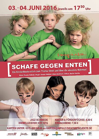 Ankündigungsmotiv für die Veranstaltung Impulz Kindertheater: "Schafe gegen Enten"