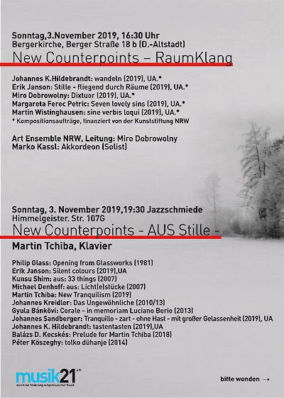Announcement image for the event New Counterpoints – Aus Stille/Bassonor